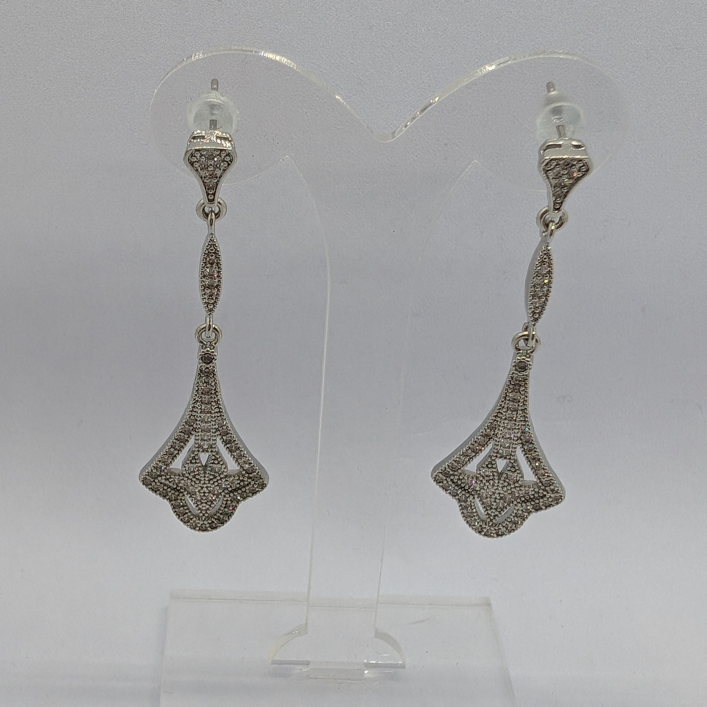 Silver Toned Dangle Earrings With Clear Stones